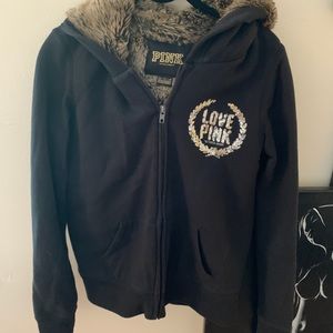 VS pink faux fur hoodie